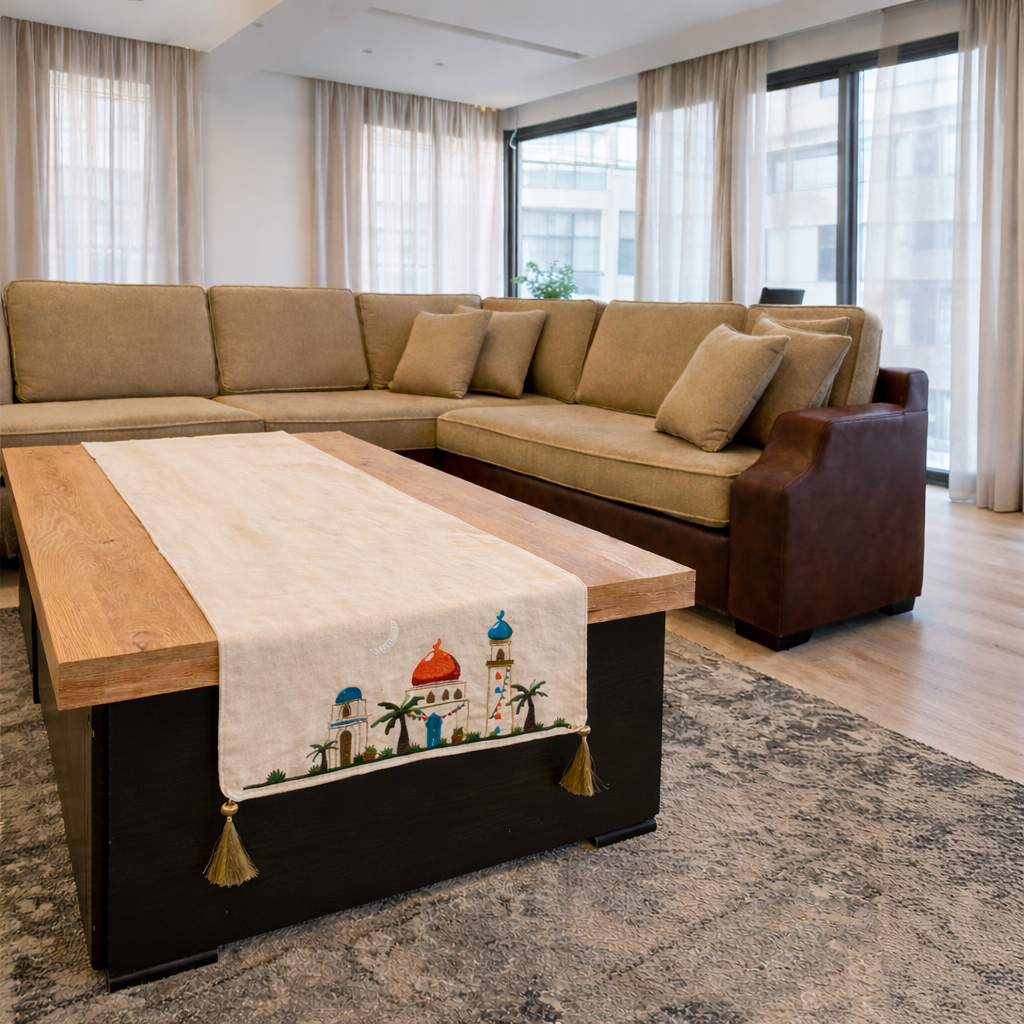 Embroidered Linen Table Runner